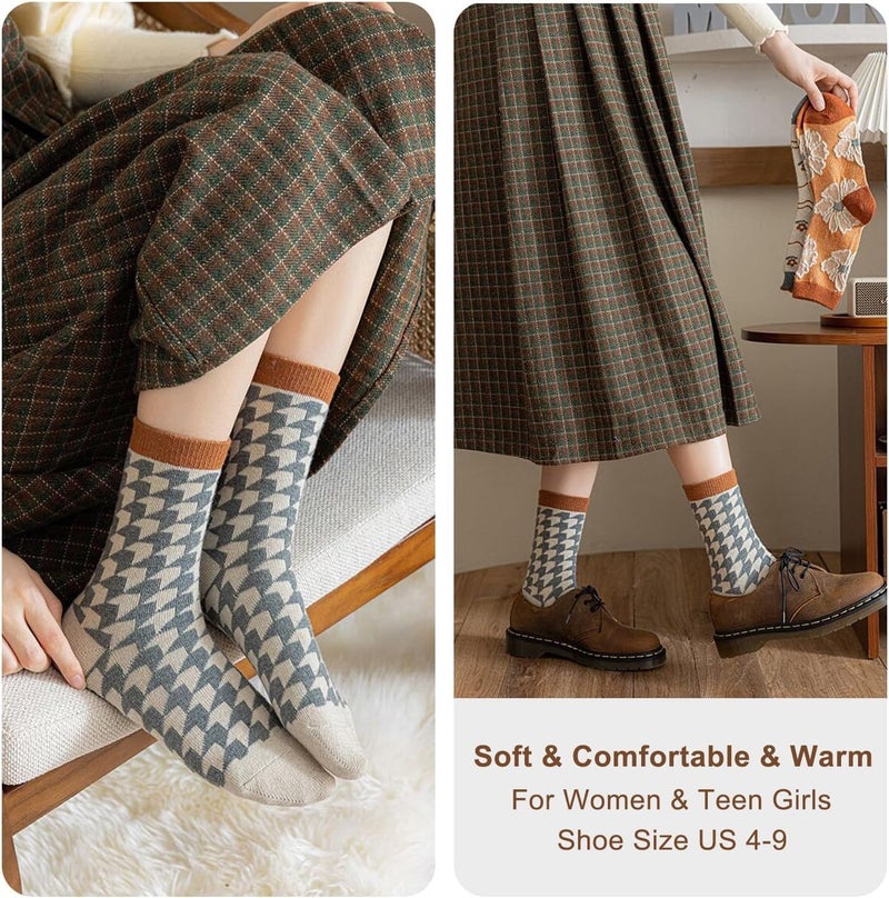 MarJunSep Wool Fall Boot Socks Women Teen Girls Thick Knit Vintage Cute Floral Cottage Core Boho Winter Warm Crew Socks - Image 4